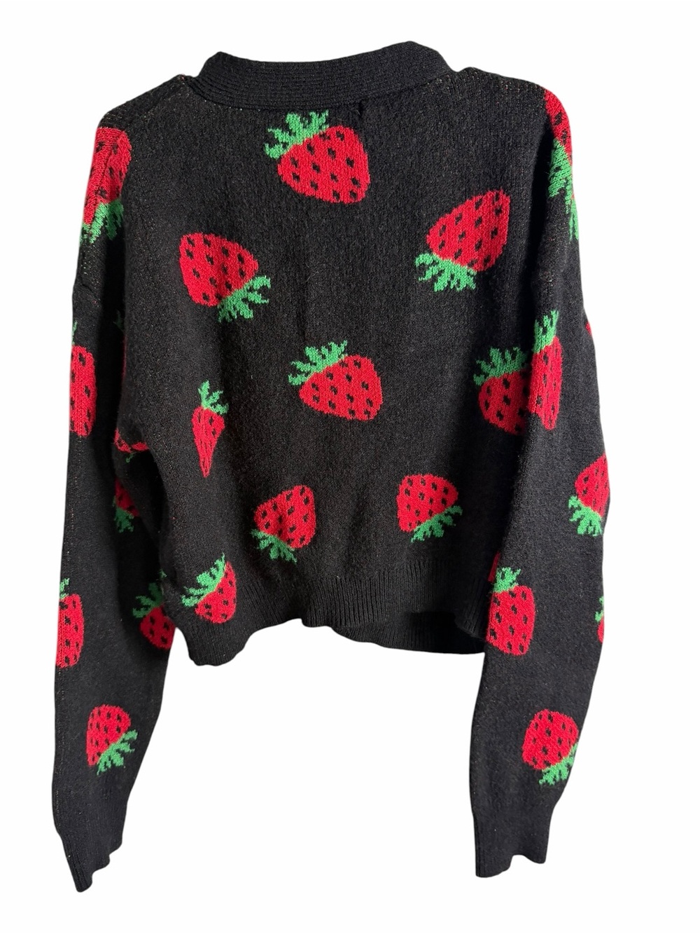 art class Black Cardigan with Red Strawberry Motif - Picture 2 of 6